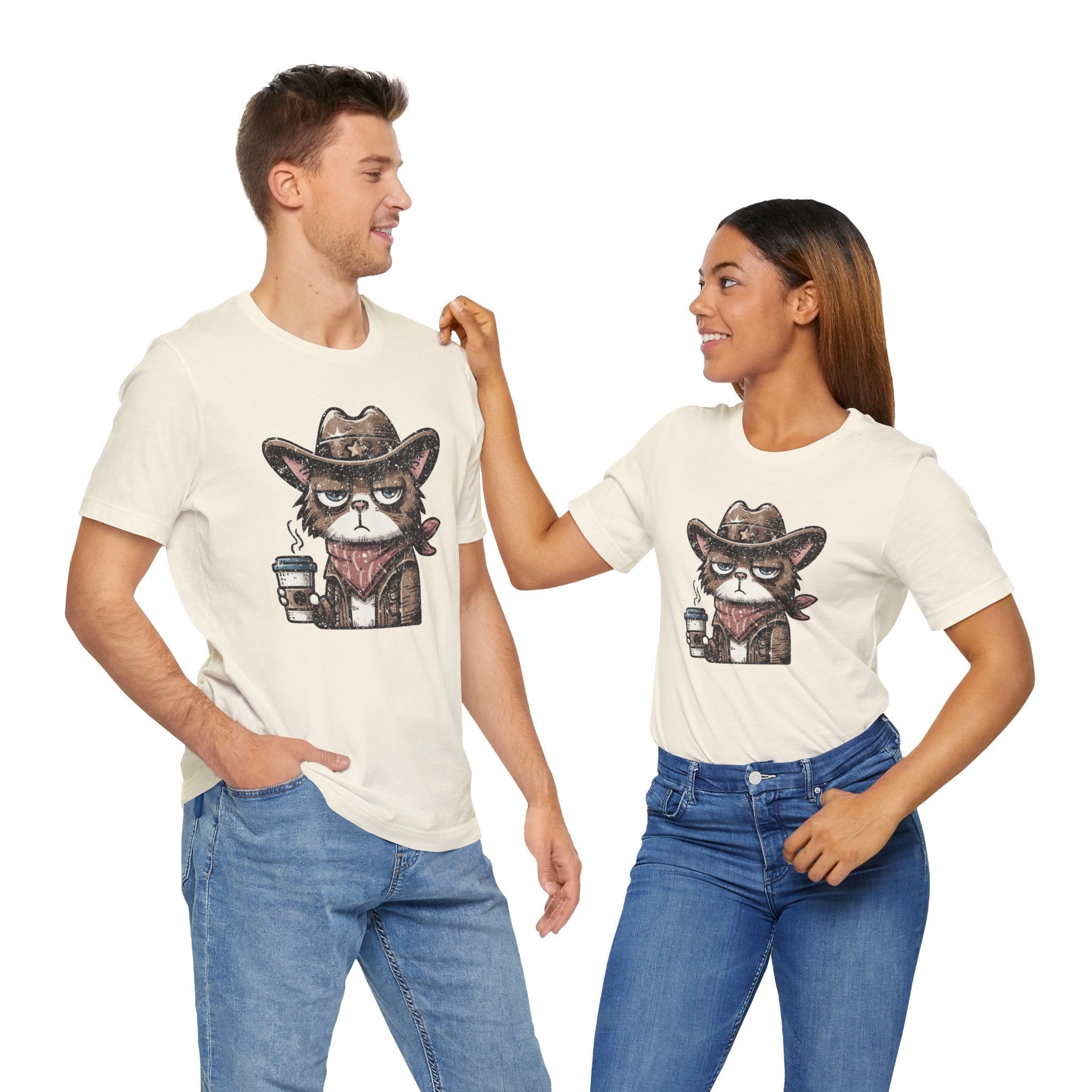 Cowboy Cat T-Shirt, Funny Western Shirt, Cute Road Trip Graphic T-Shirt, Grumpy Cat | Family, Friends & Group Travel Apparel & Accessories | Travel Lifestyle Store | FrappeToGo