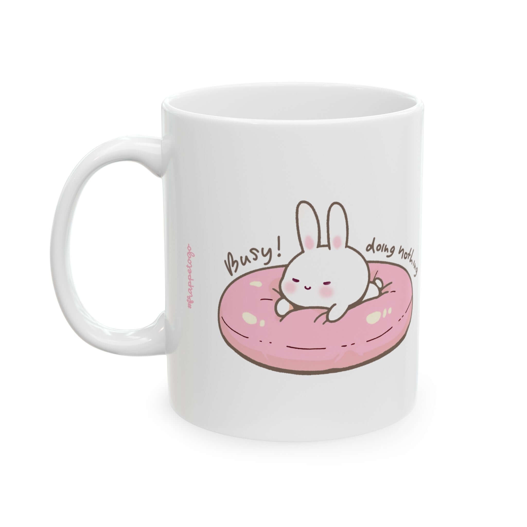 Lazy Person Mug 11oz, Kawaii Sleepy Bunny, Busy Doing Nothing | Family, Friends & Group Travel Apparel & Accessories | Travel Lifestyle Store | FrappeToGo