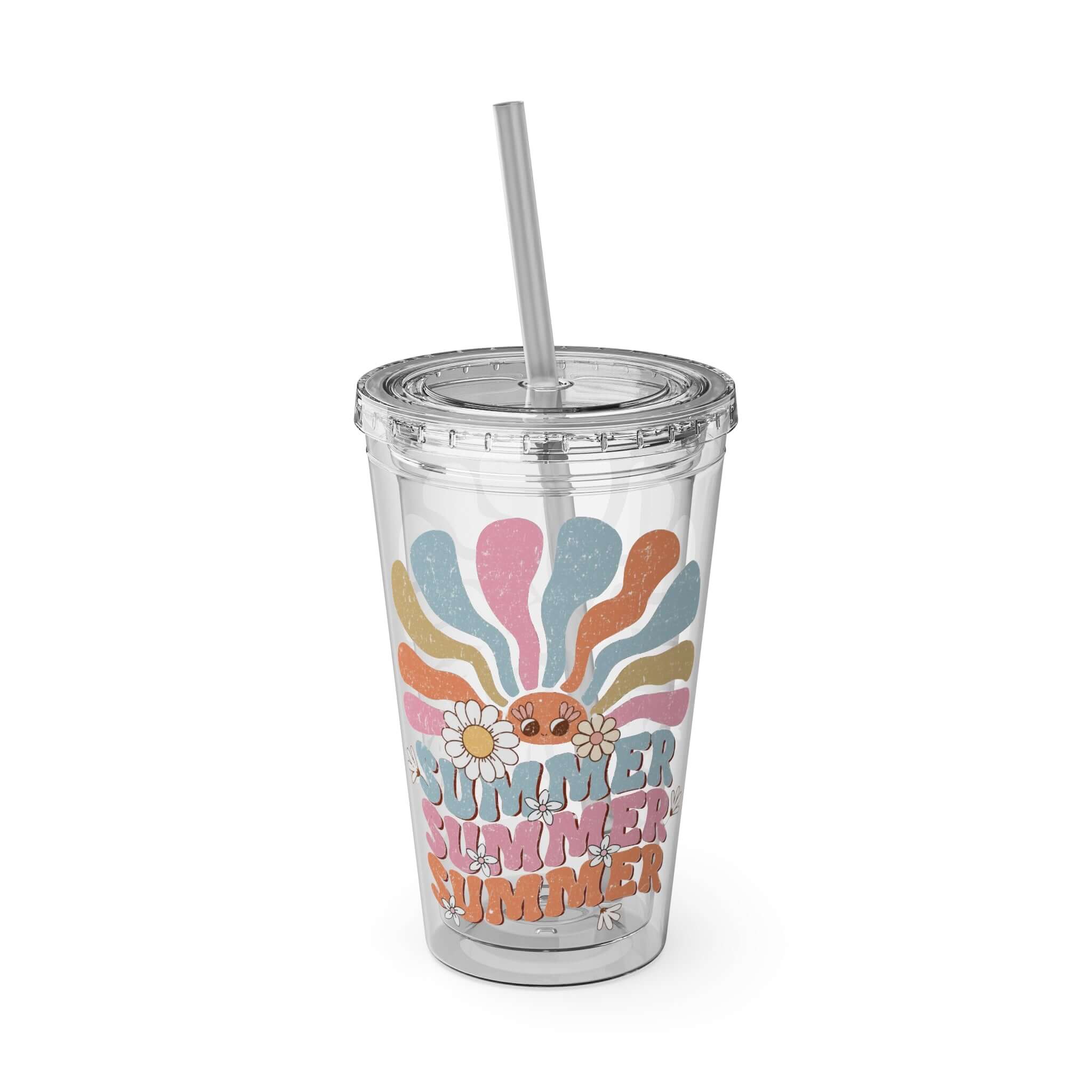 Summer Groovy Plastic Tumbler, Groovy Vibes Summer Vacation Tumbler with Straw | Family, Friends & Group Travel Apparel & Accessories | Travel Lifestyle Store | FrappeToGo