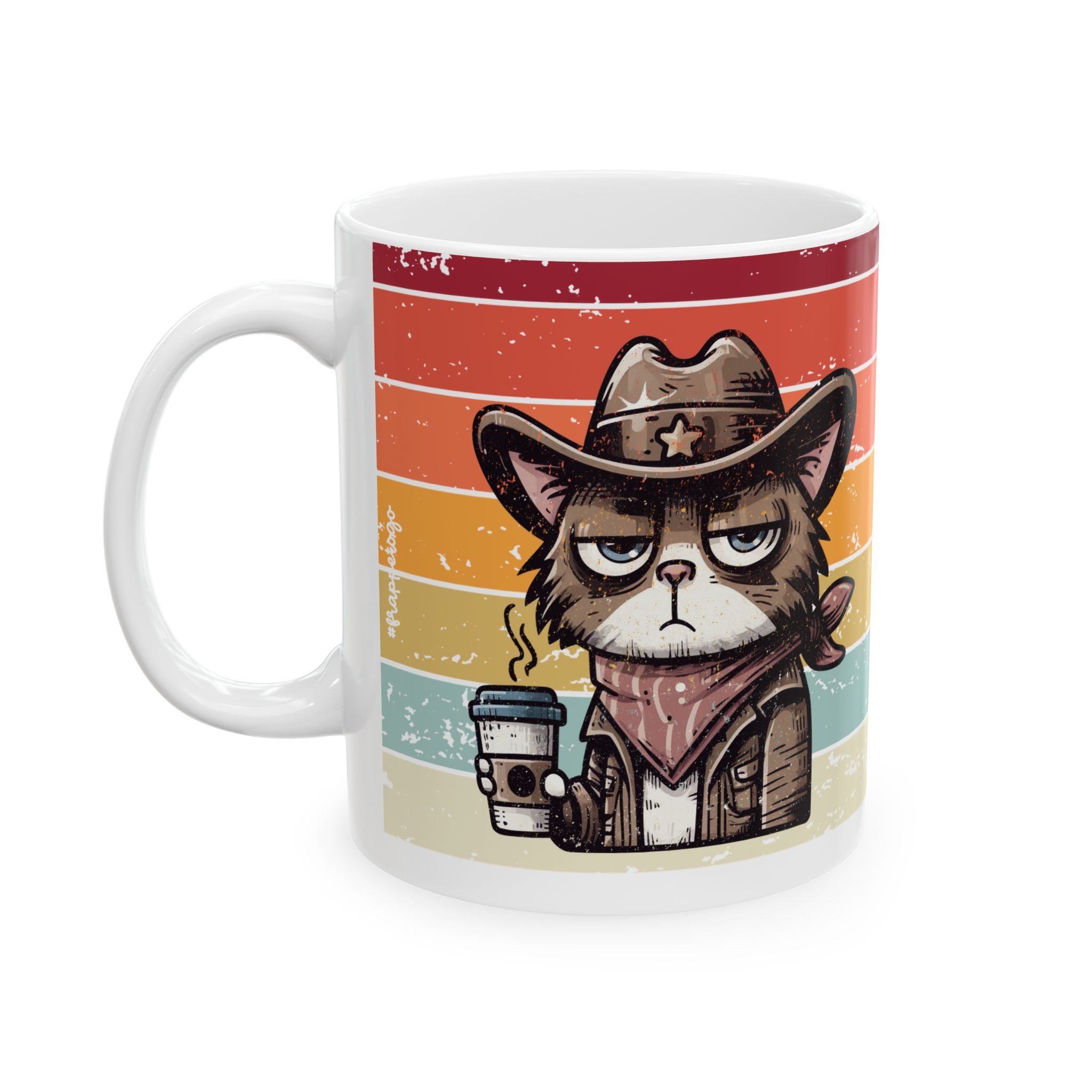 Cowboy Cat Coffee Mug, Funny Western Mug, Cute Road Trip Graphic Mug, Grumpy Cat | Family, Friends & Group Travel Apparel & Accessories | Travel Lifestyle Store | FrappeToGo