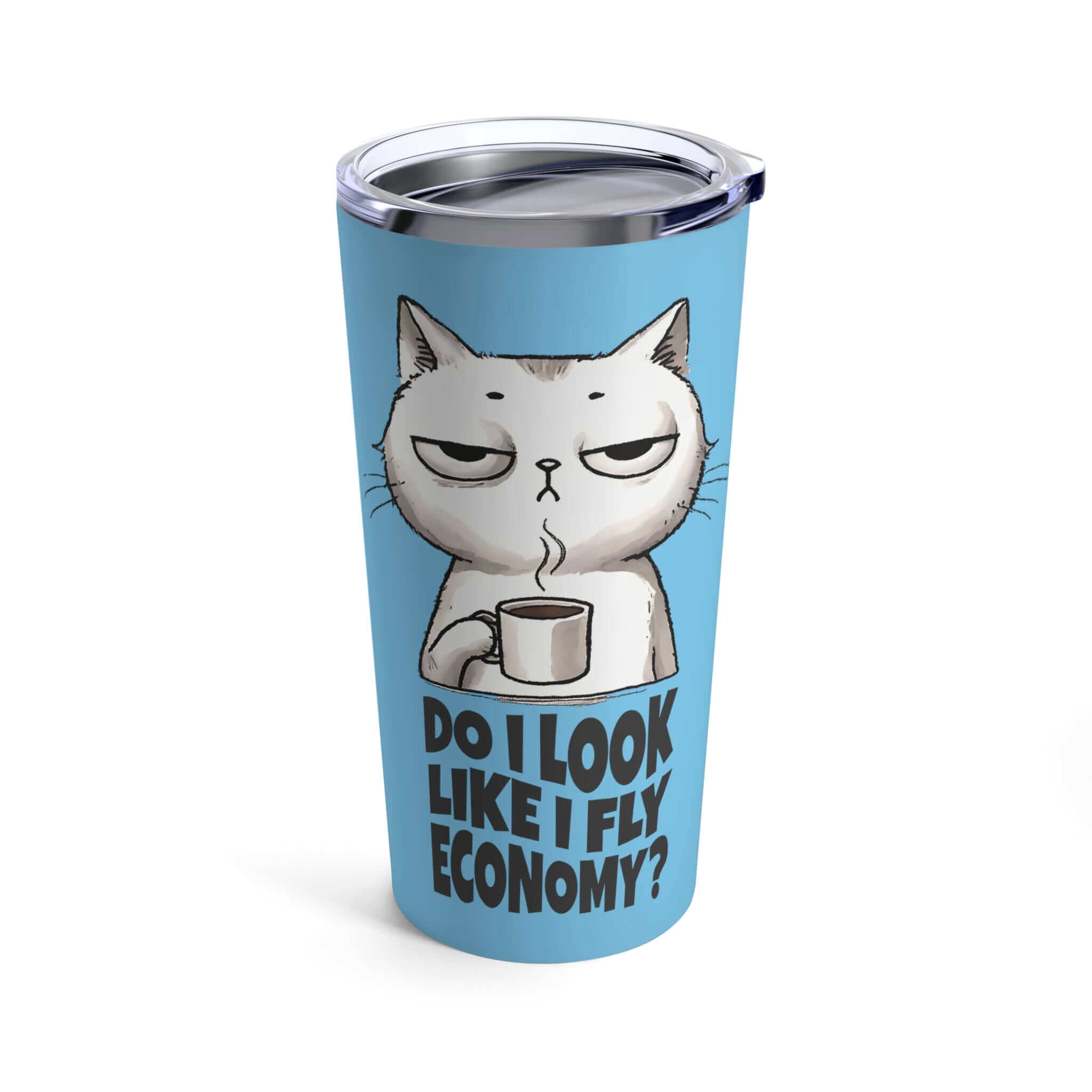 Funny Travel Tumbler, Cat and Travel Lover, Do I Look Like I Fly Economy, Lock-Free Sip Lid | Family, Friends & Group Travel Apparel & Accessories | Travel Lifestyle Store | FrappeToGo