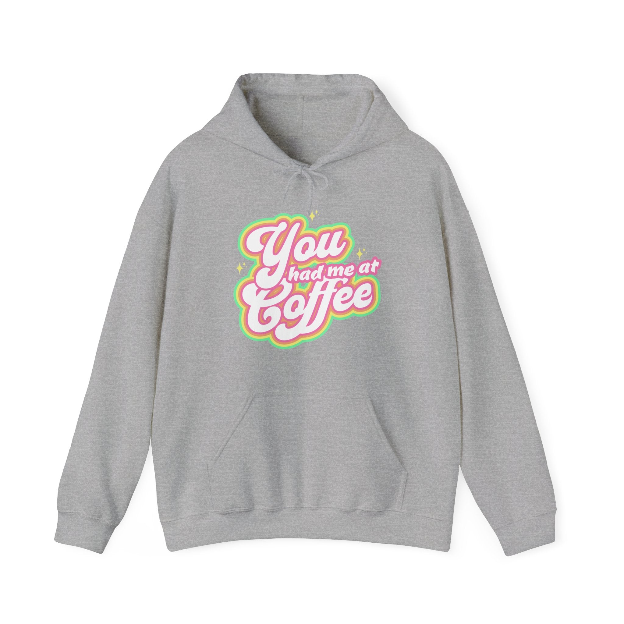 Coffee Pick-Me-Up, You Had Me At Coffee Hoodie, Groovy Unisex Hooded Sweatshirt | Family, Friends & Group Travel Apparel & Accessories | Travel Lifestyle Store | FrappeToGo