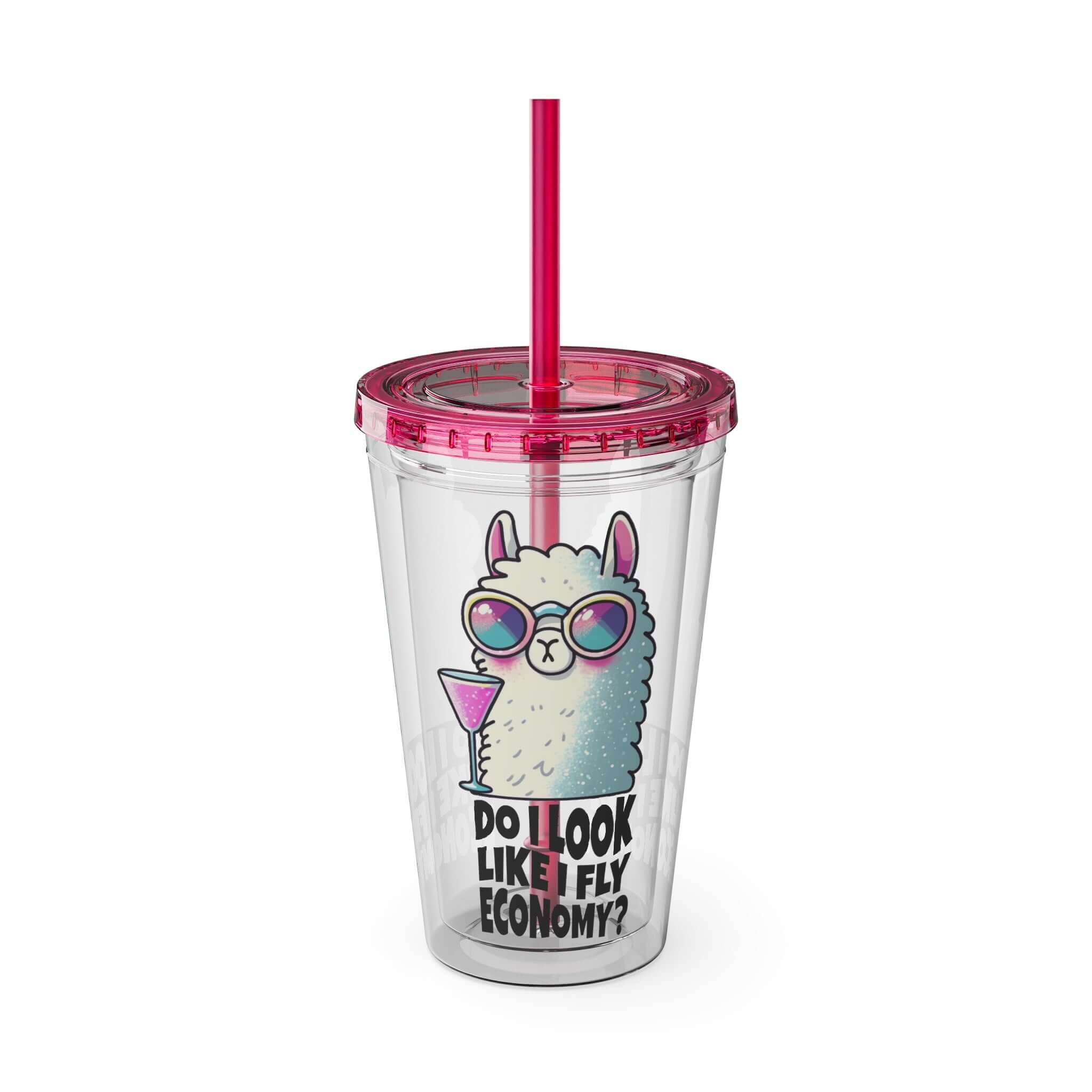 Funny Traveler Plastic Tumbler, Travel Lover, Llama Tumbler with Straw, Do I Look Like I Fly Economy | Family, Friends & Group Travel Apparel & Accessories | Travel Lifestyle Store | FrappeToGo