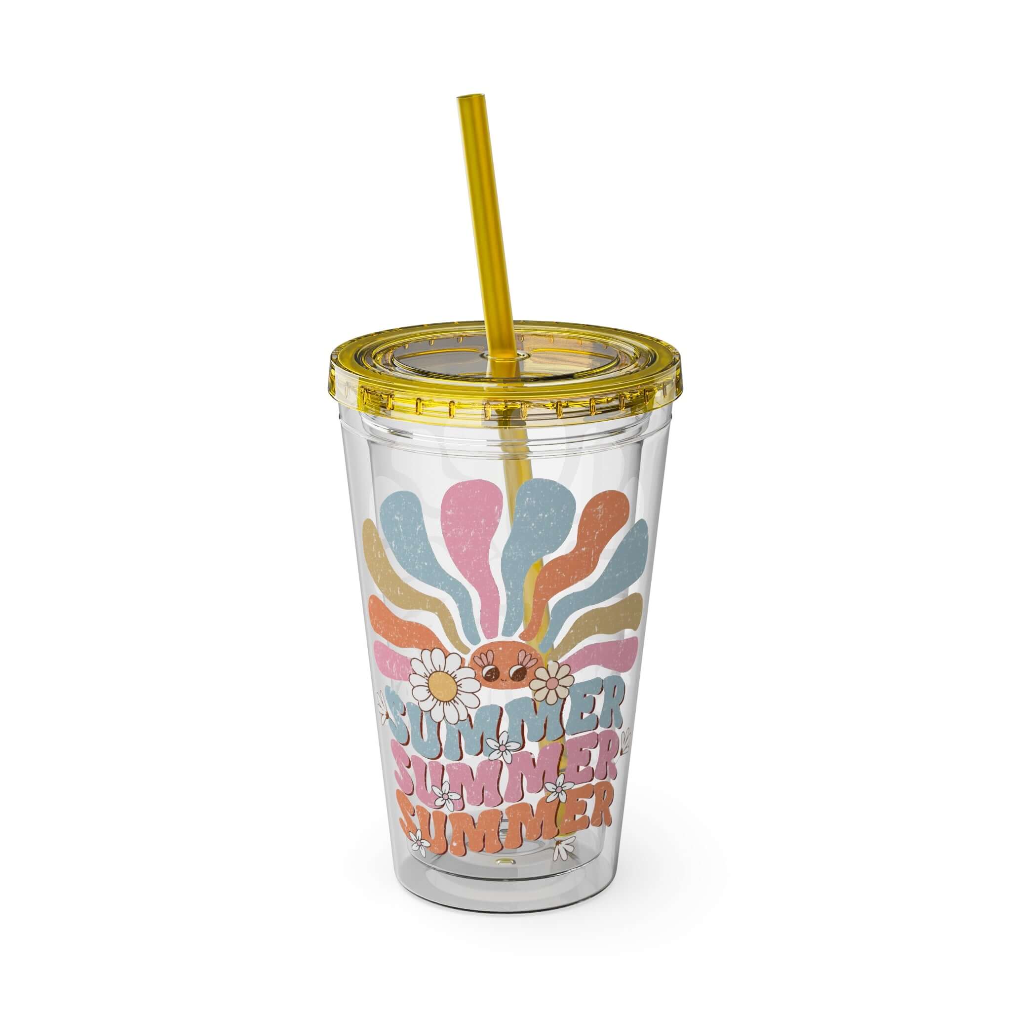 Summer Groovy Plastic Tumbler, Groovy Vibes Summer Vacation Tumbler with Straw | Family, Friends & Group Travel Apparel & Accessories | Travel Lifestyle Store | FrappeToGo