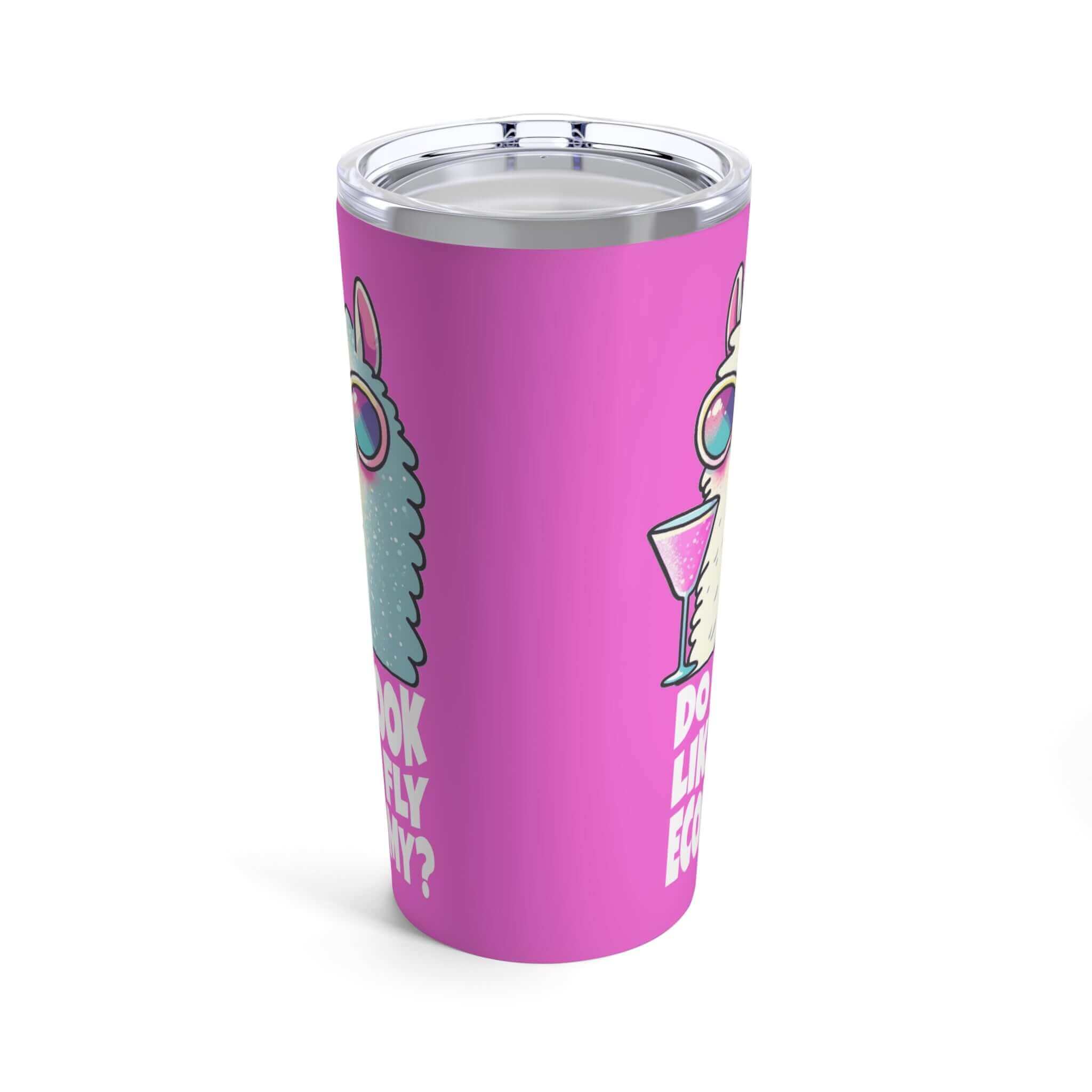 Funny Traveler Tumbler, Globetrotter, Do I Look Like I Fly Economy, Pink Llama Tumbler, Lock-Free Sip Lid | Family, Friends & Group Travel Apparel & Accessories | Travel Lifestyle Store | FrappeToGo