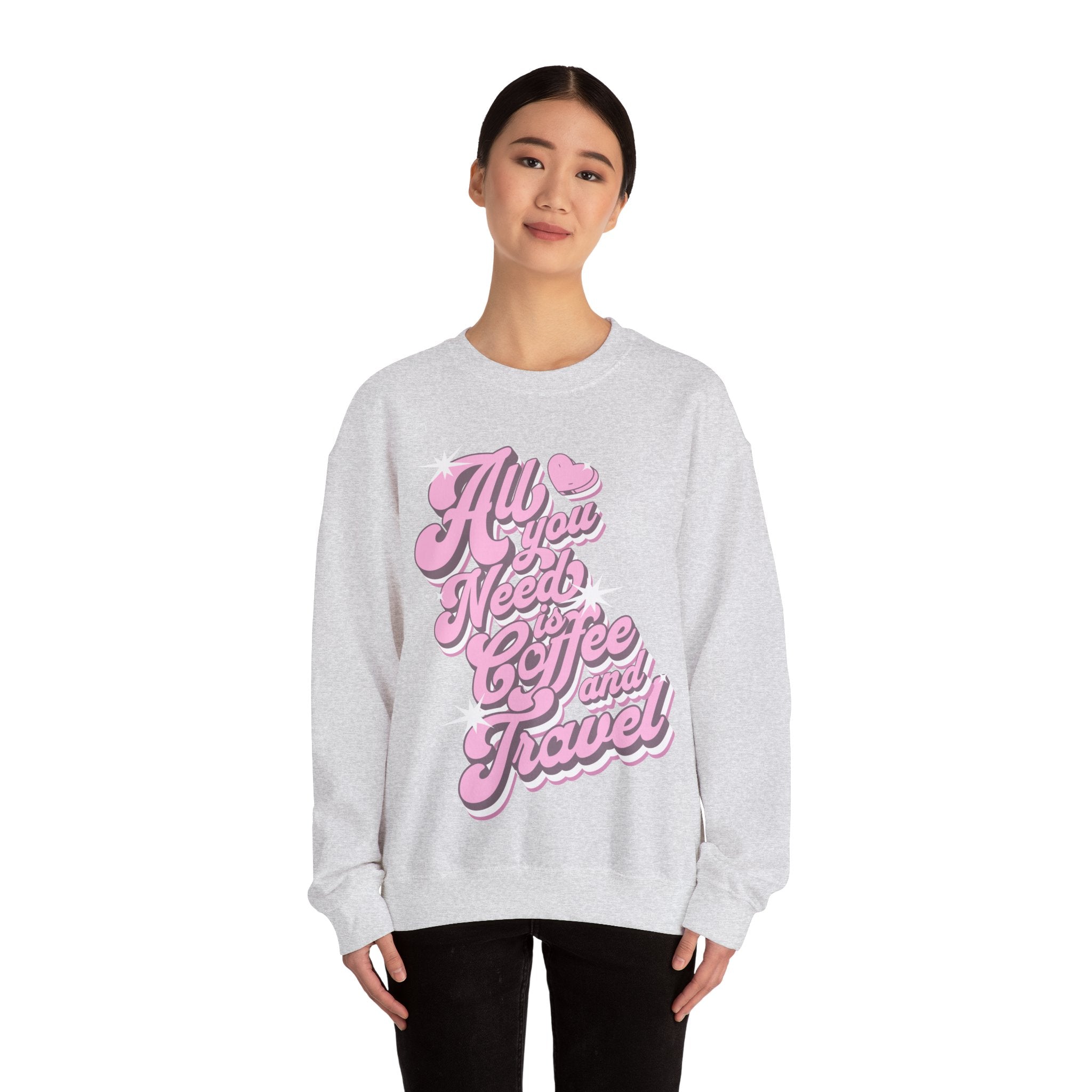 Coffee and Travel Lover Sweatshirt, All You Need is Coffee and Travel Groovy Unisex Sweater | Family, Friends & Group Travel Apparel & Accessories | Travel Lifestyle Store | FrappeToGo