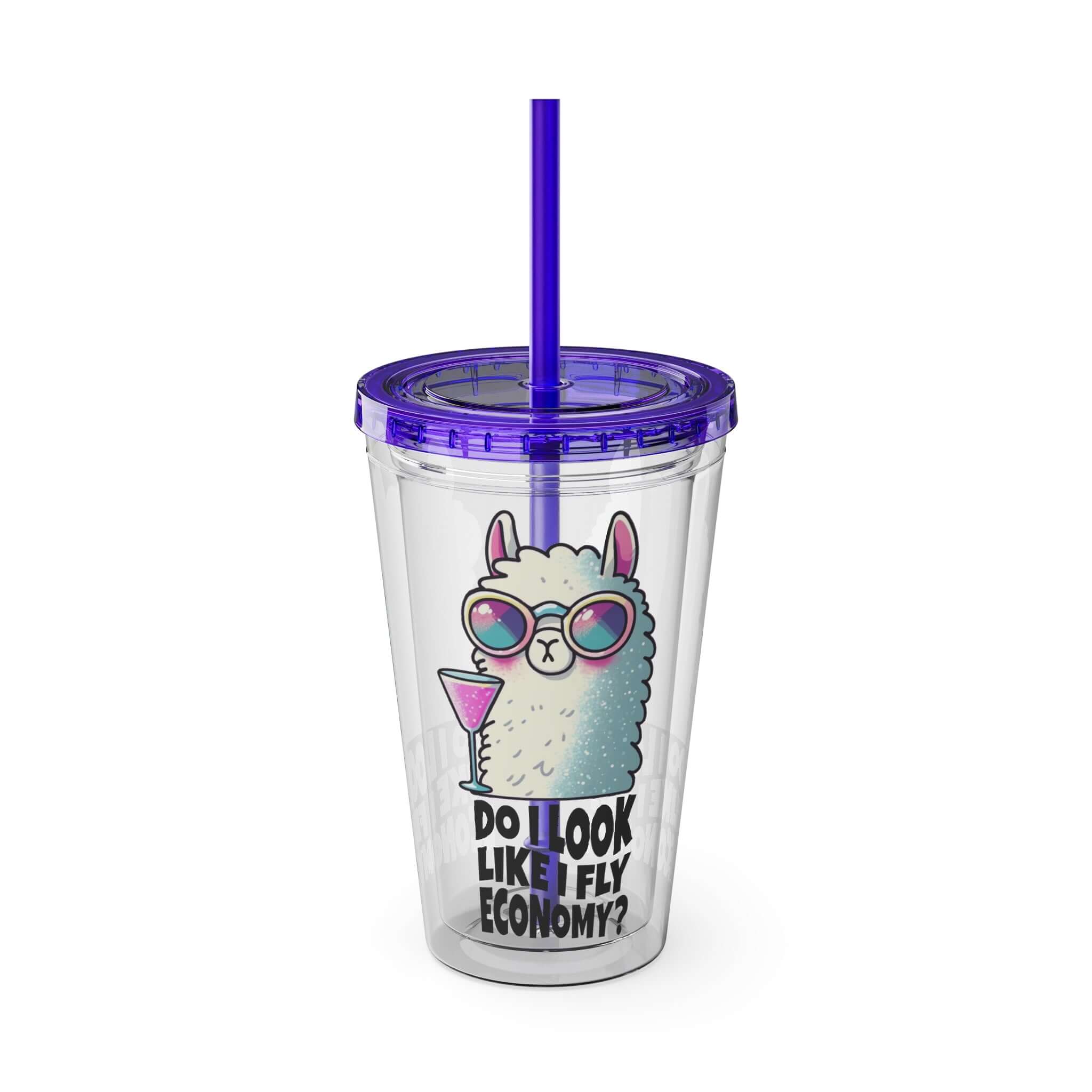 Funny Traveler Plastic Tumbler, Travel Lover, Llama Tumbler with Straw, Do I Look Like I Fly Economy | Family, Friends & Group Travel Apparel & Accessories | Travel Lifestyle Store | FrappeToGo