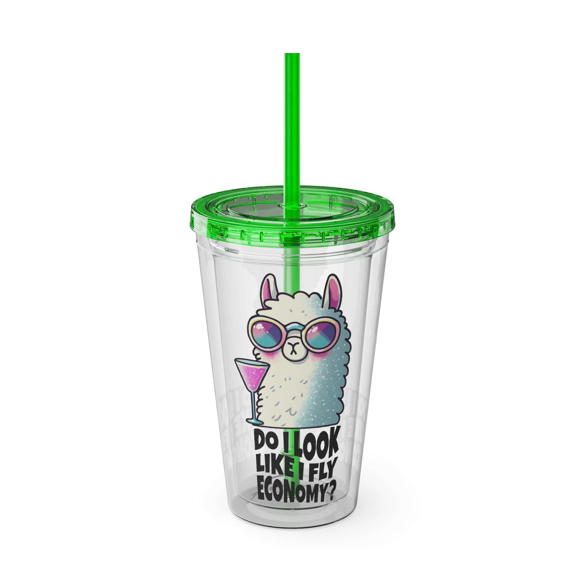 Funny Traveler Plastic Tumbler, Travel Lover, Llama Tumbler with Straw, Do I Look Like I Fly Economy | Family, Friends & Group Travel Apparel & Accessories | Travel Lifestyle Store | FrappeToGo