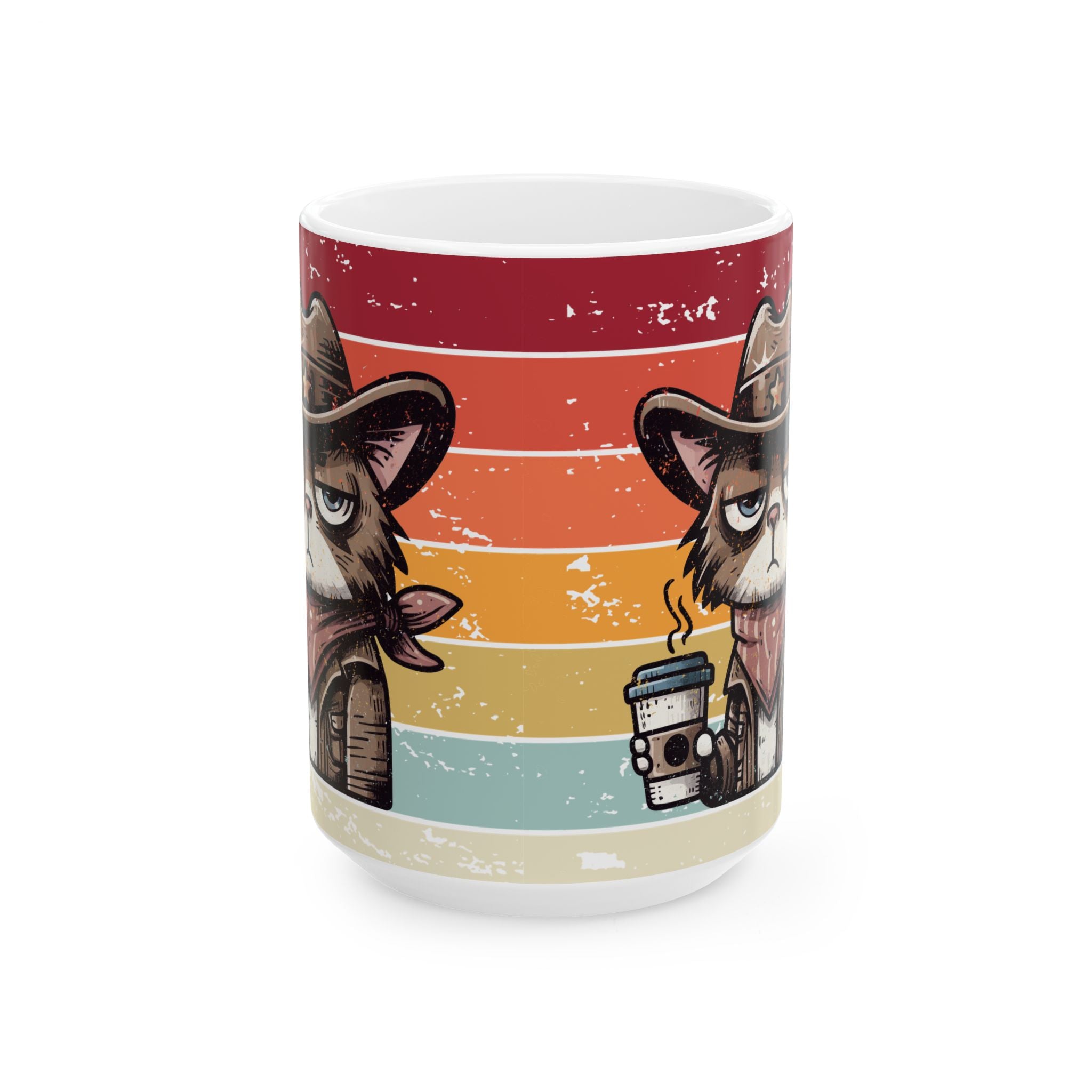 Cowboy Cat Coffee Mug, Funny Western Mug, Cute Road Trip Graphic Mug, Grumpy Cat | Family, Friends & Group Travel Apparel & Accessories | Travel Lifestyle Store | FrappeToGo