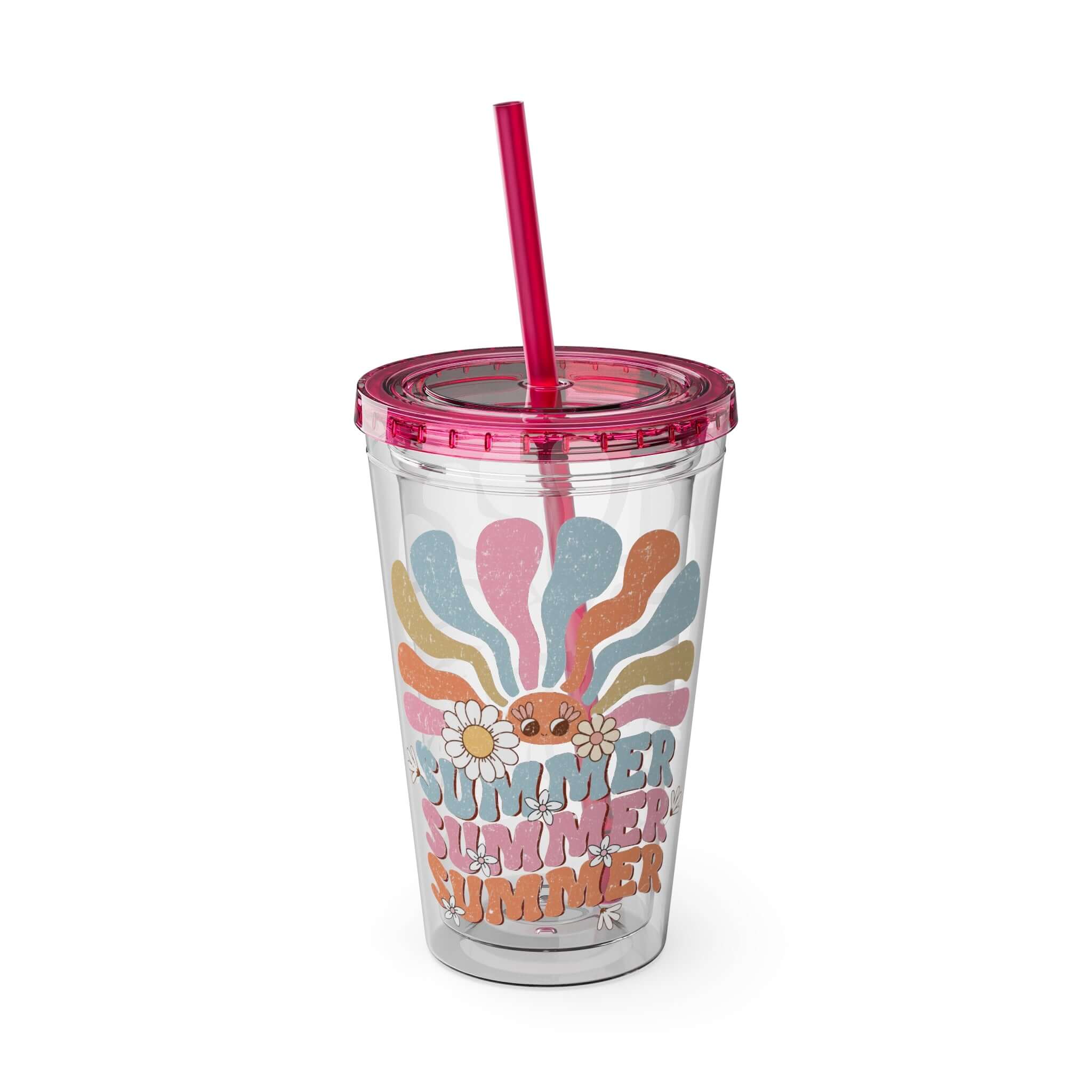 Summer Groovy Plastic Tumbler, Groovy Vibes Summer Vacation Tumbler with Straw | Family, Friends & Group Travel Apparel & Accessories | Travel Lifestyle Store | FrappeToGo