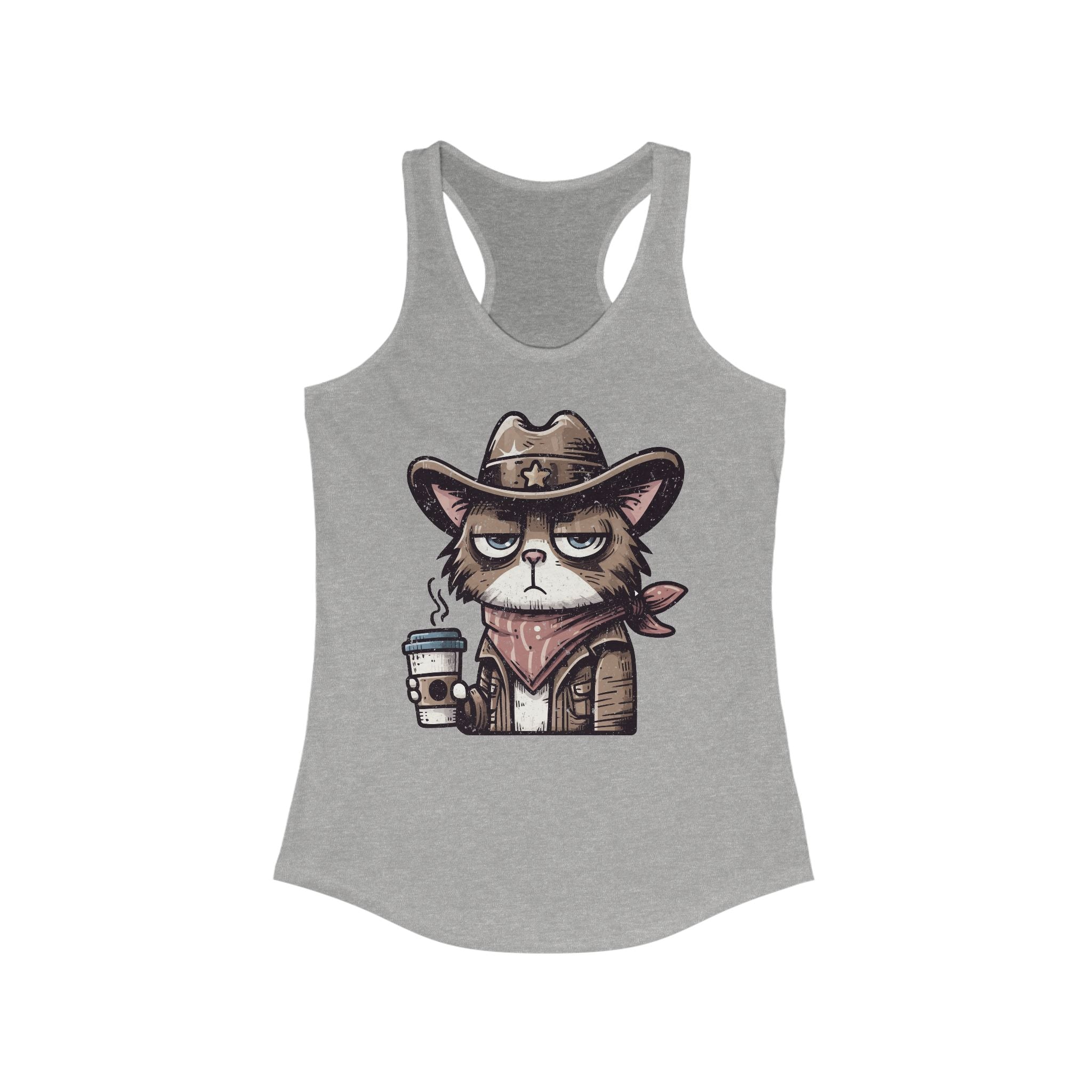 Cowboy Cat T-Shirt, Funny Western Racerback Tank Top, Cute Road Trip Graphic Tank Top, Grumpy Cat Racerback Tank Top